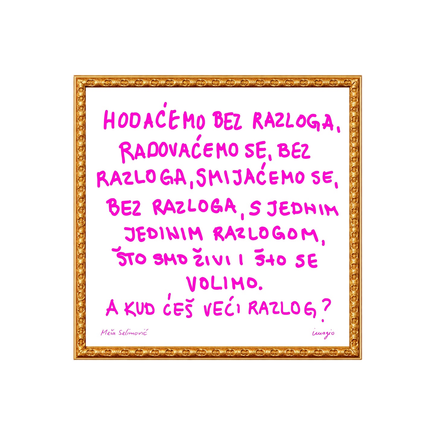 The Script - Framed Art - Meša Selimović "Hodaćemo bez razloga..."