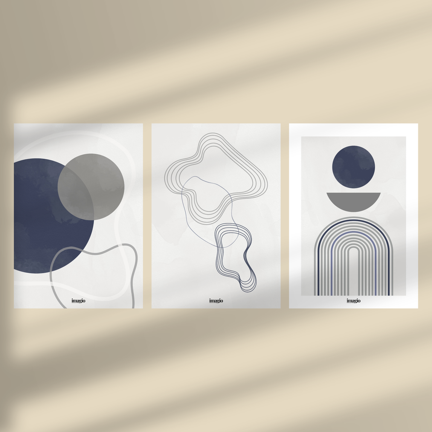 Abstract Color Palette Trio Set - Navy&Gray 30x40/40x50/50x70/60x90cm