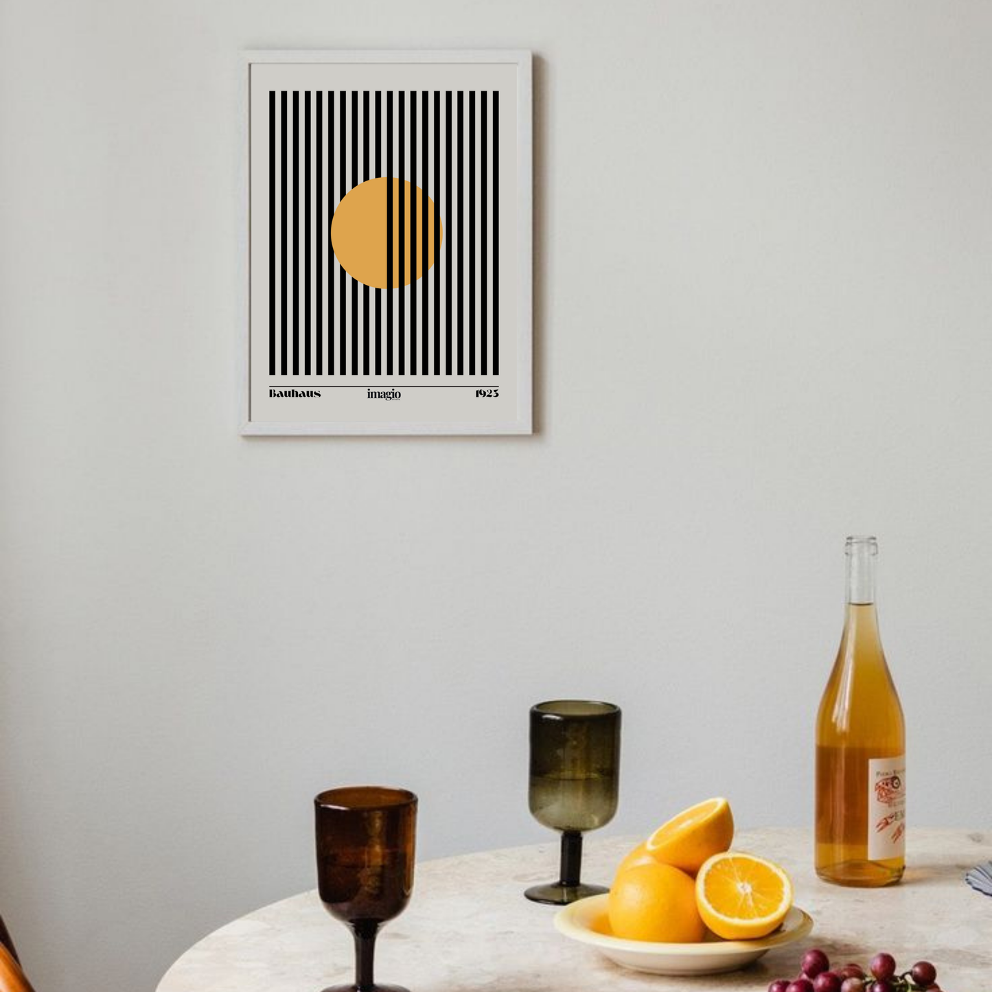 Bauform: Striped Yellow Circle - Bauhaus Art Poster