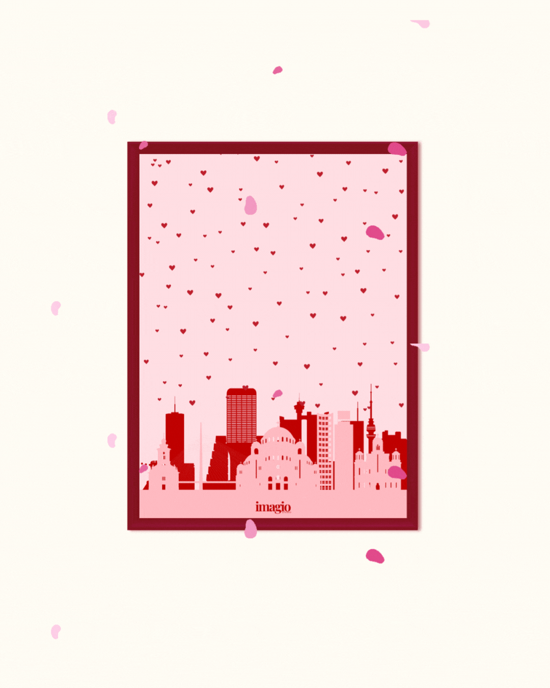 Framed Art Signature Belgrade Panorama Heart Rain - 32x42 / 42x52 cm Burgundy