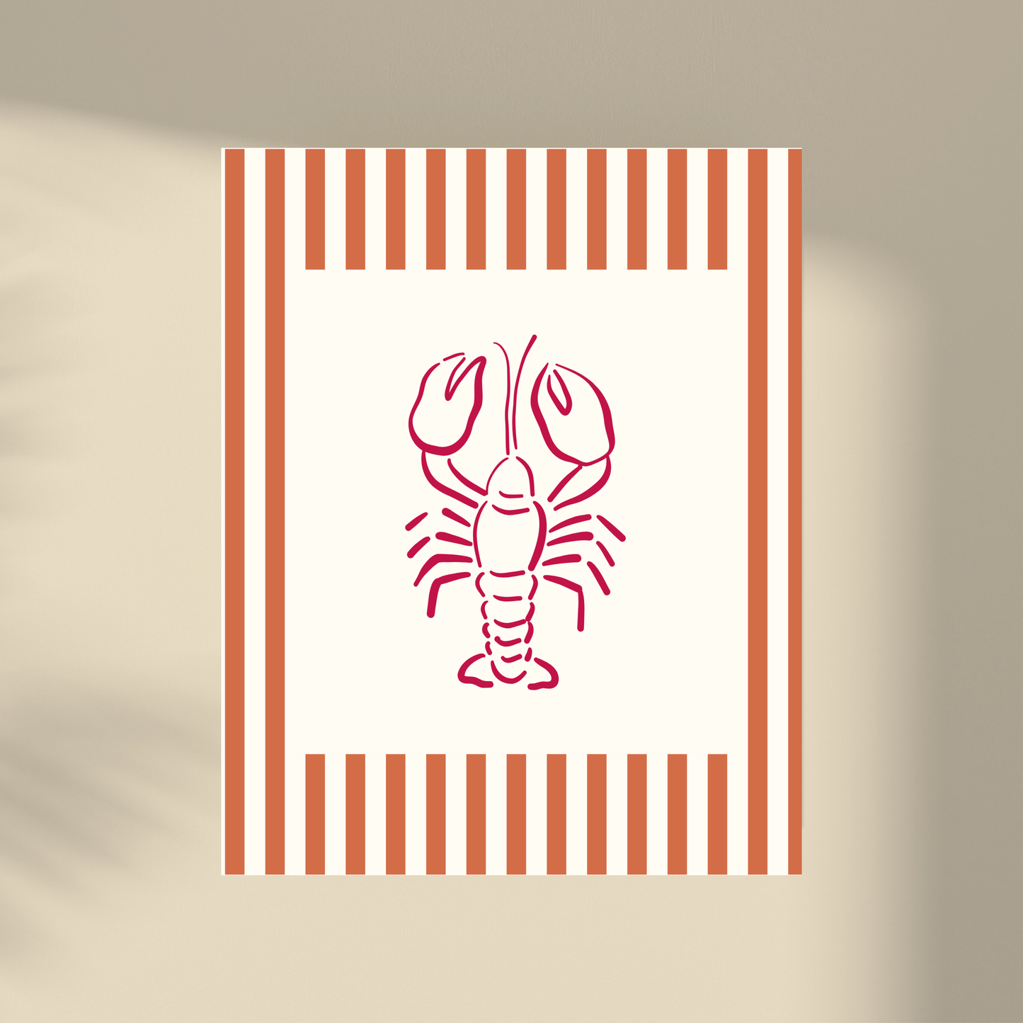 Lobster on Striped Background - Poster