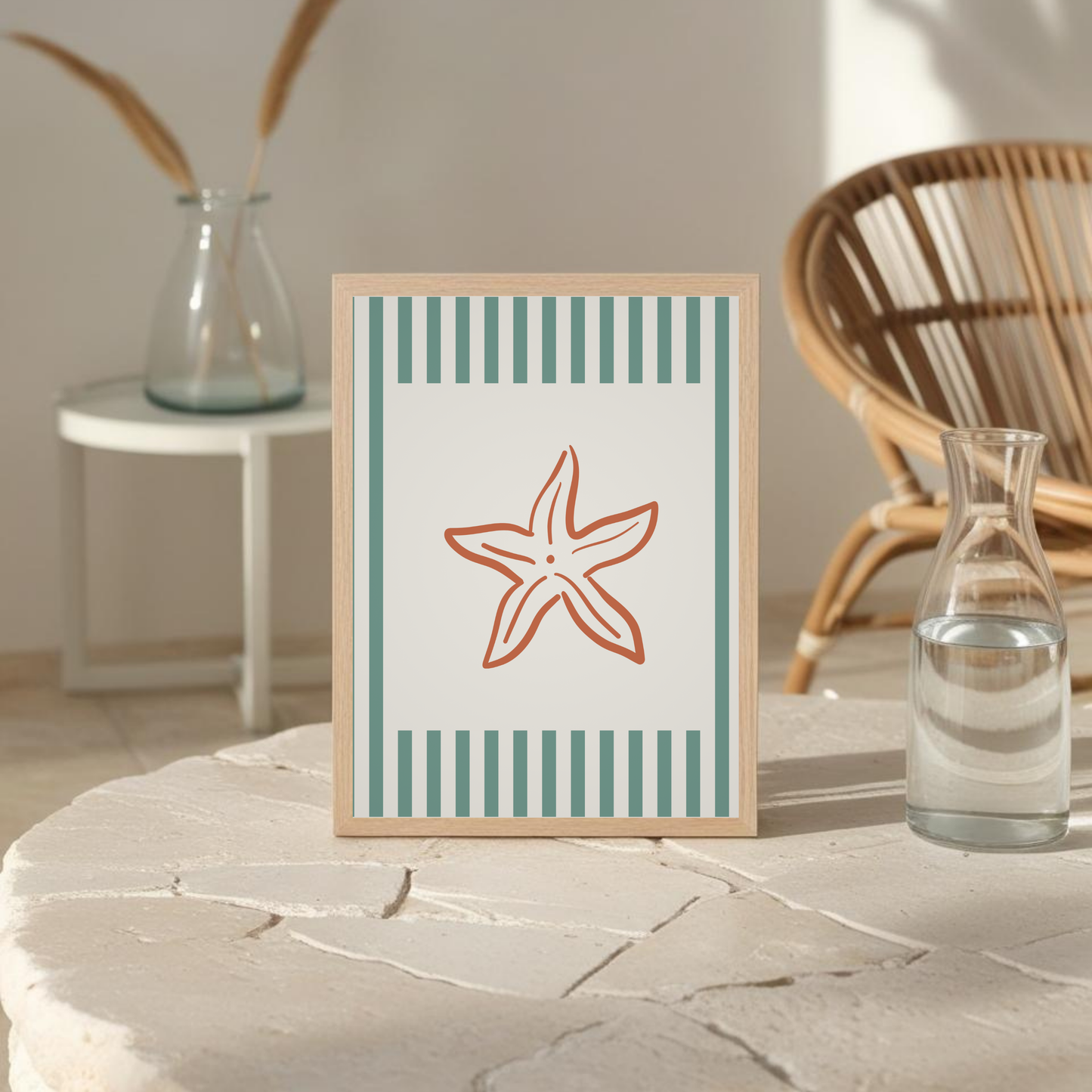 Starfish on Striped Background - Poster