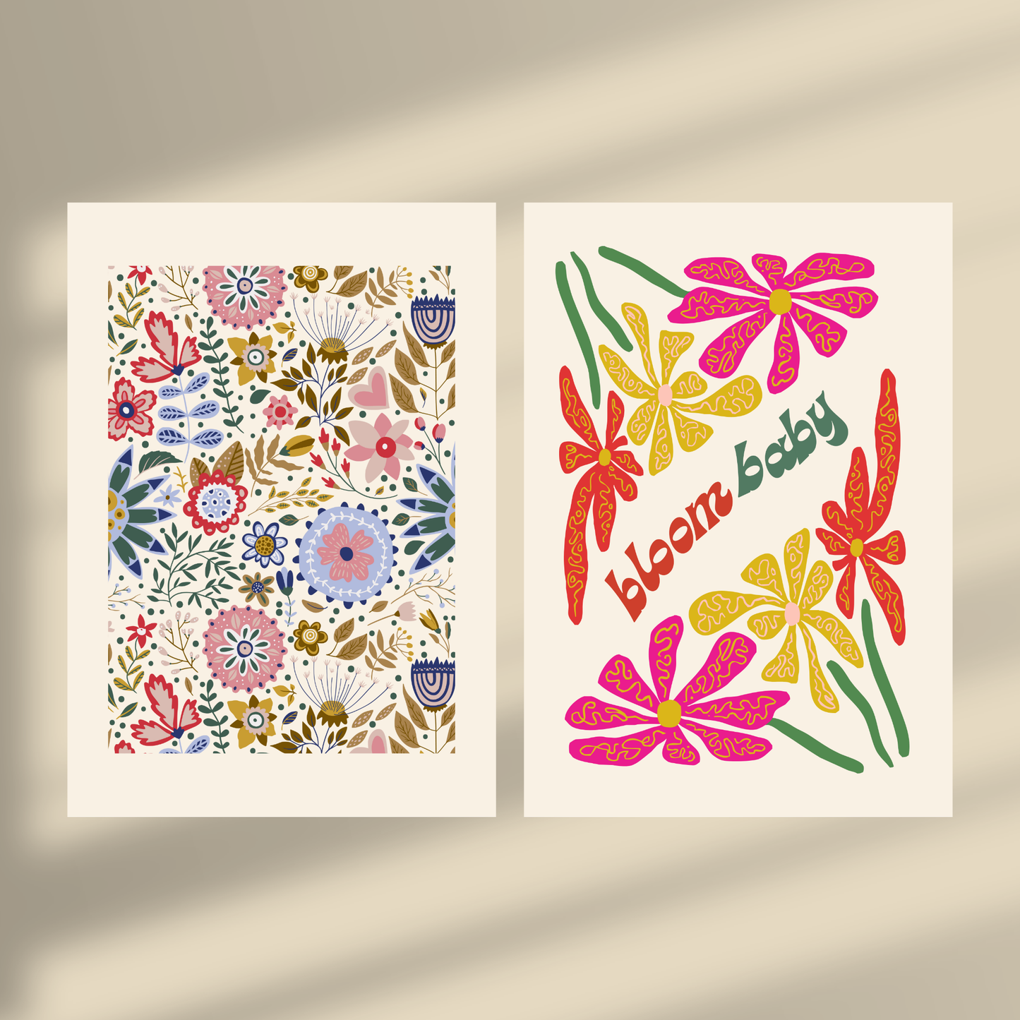 Abstract Flowers, Bloom Baby & Flower Pattern - Duo Set 30x40cm/50x70cm