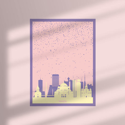 Framed Art Pastel Belgrade Panorama - 32x42 / 42x52 cm Purple