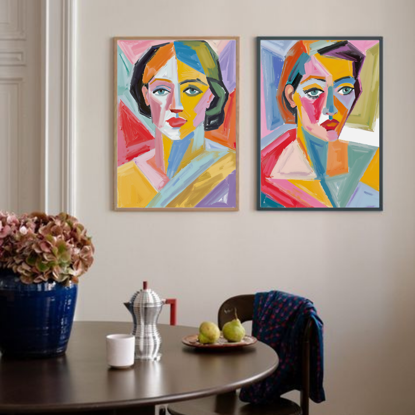 Lost Between Cubism and Surrealism, Abstract Beauty, Woman Portrait #1 & #2 - Duo Set 30x40cm/50x70cm