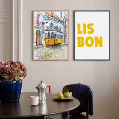 Lisbon Ride With a Yellow Tram & Lisbon Plain Yellow - Duo Set 30x40cm/50x70cm