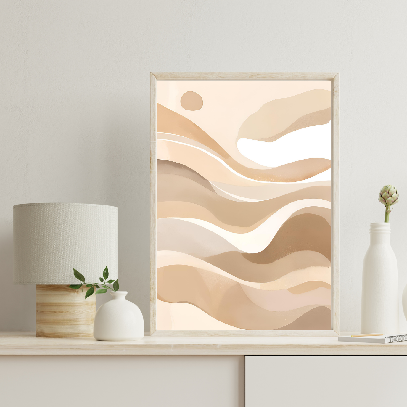 Abstract Beige Flowing Lines and Shapes