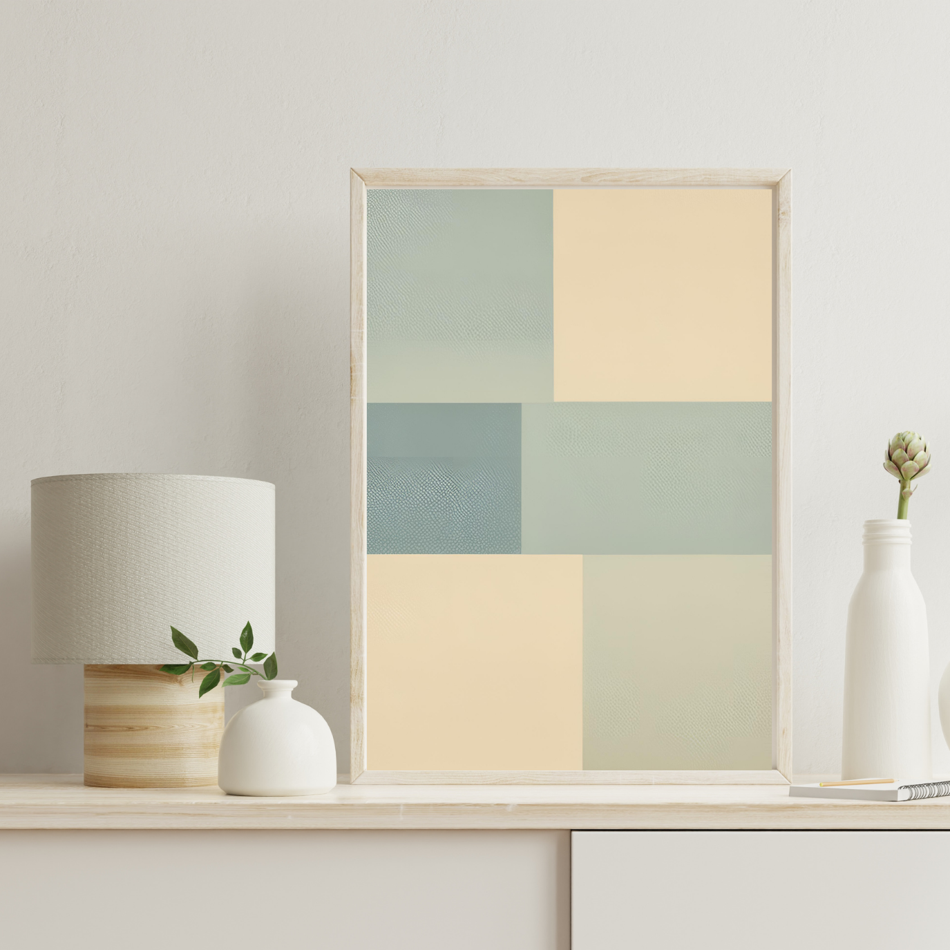 Abstract Pure - Light Blue and Beige Squares, Faded Look