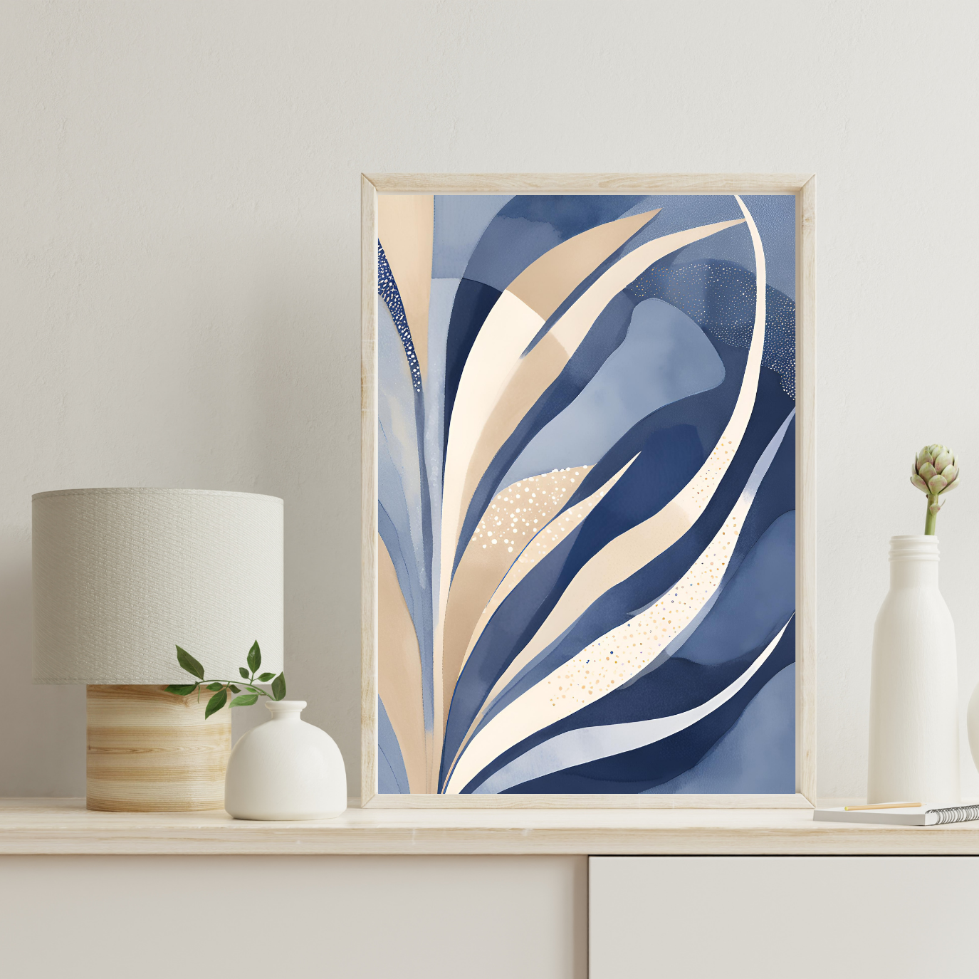 Abstract Beige and Blue Herbal Shapes