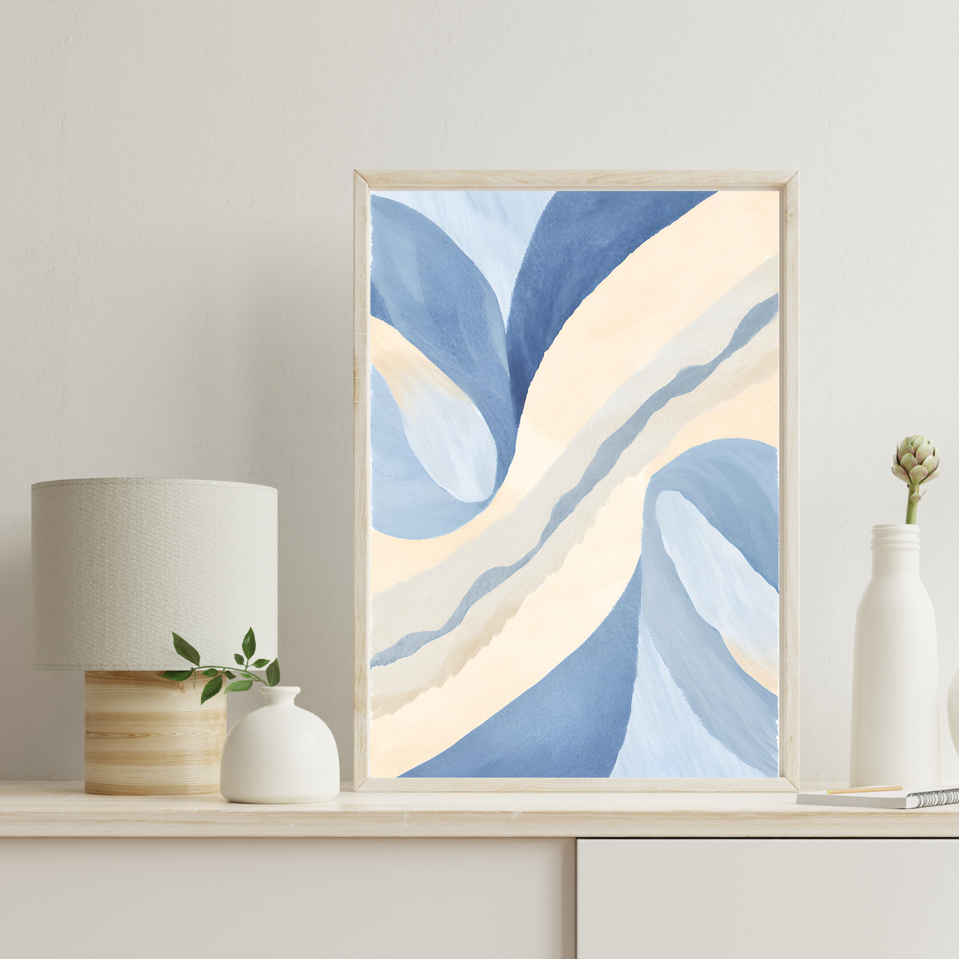 Abstract Pure - Blue and Beige Flowing Lines and Shapes #2