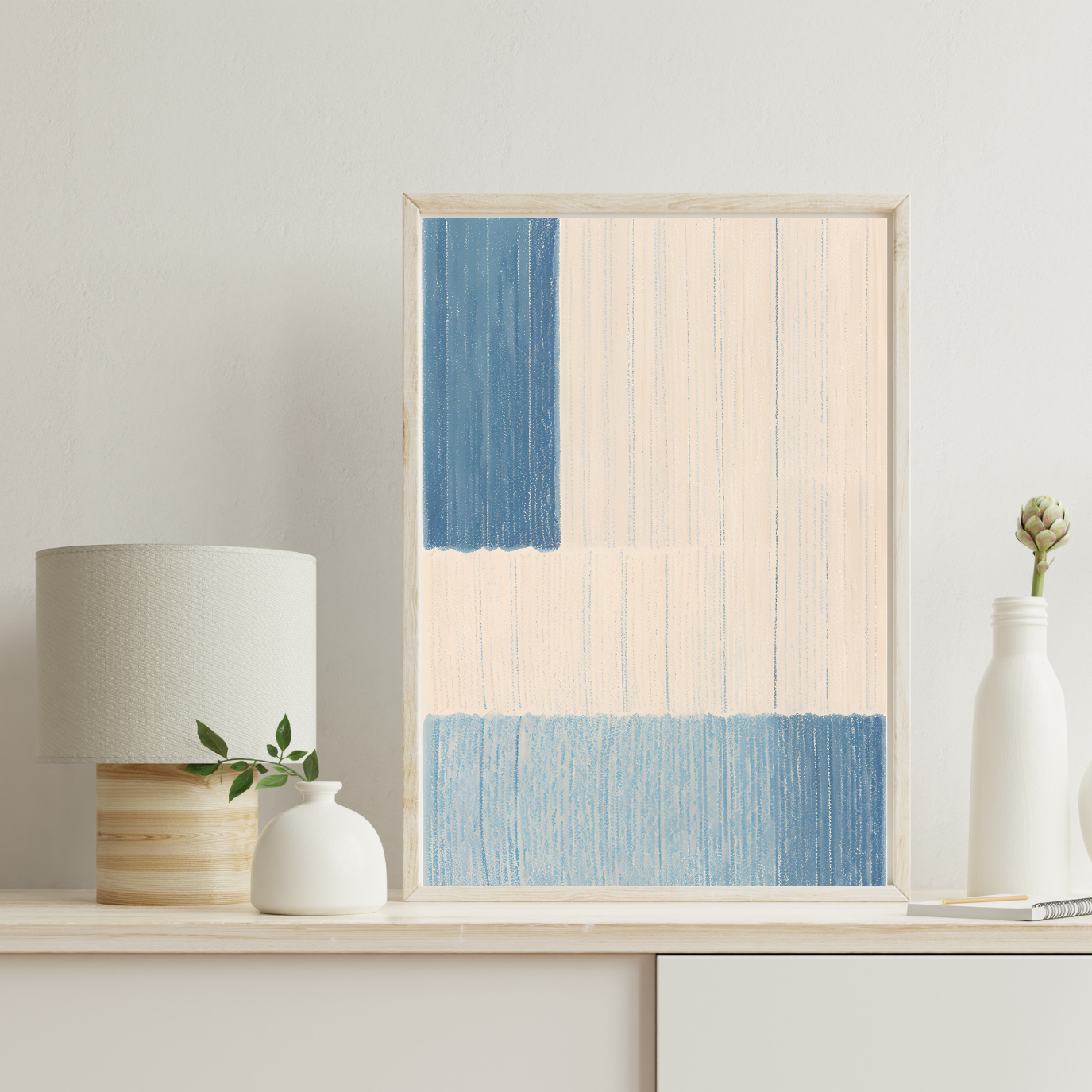 Abstract Pure - Blue and Beige Squares, Faded Canvas Effect