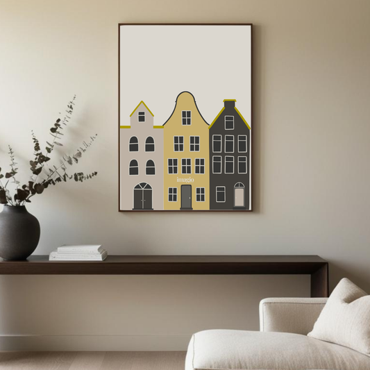 Casas de Amsterdam en tonos grises y amarillos