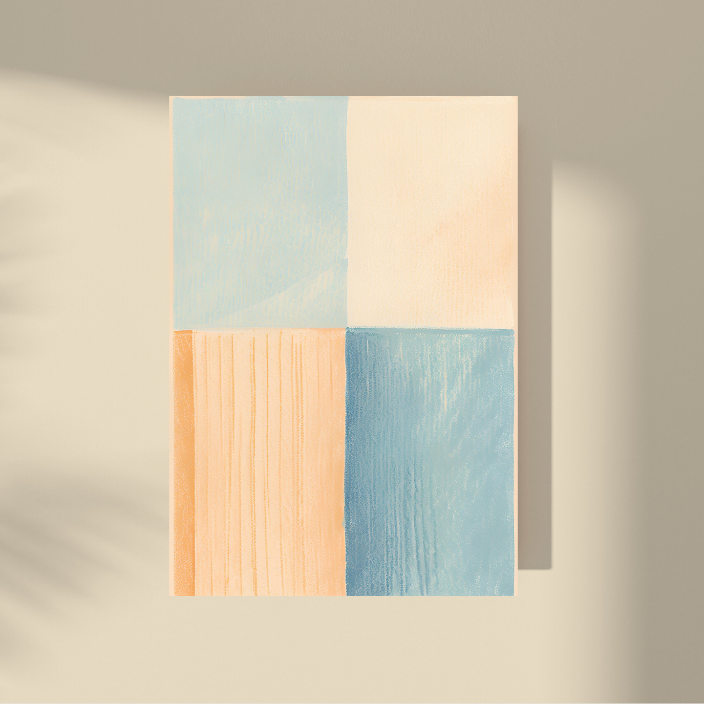 Abstract Pure -  Light Blue and Yellow Rectangles, Visible Brush Strokes Look