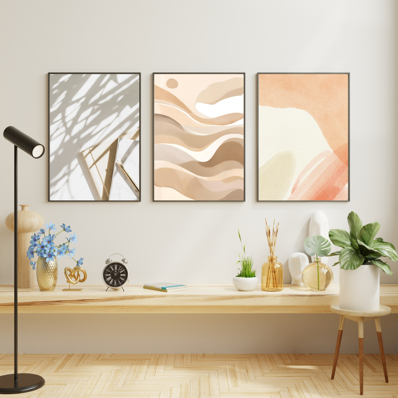 Abstract Beige Flowing Lines and Shapes