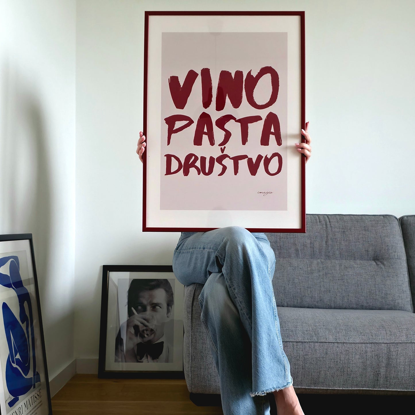 Uramljena slika "Painted Peace" - Vino, pasta, društvo: Bež; 32x42 / 52x72 cm