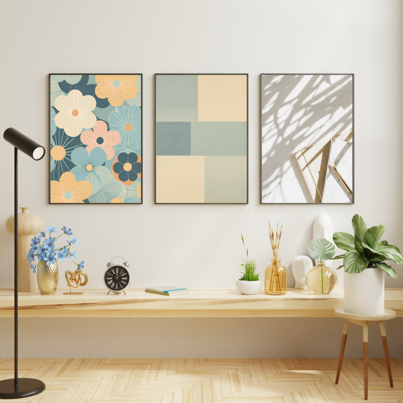 Abstract Pure - Light Blue and Beige Squares, Faded Look