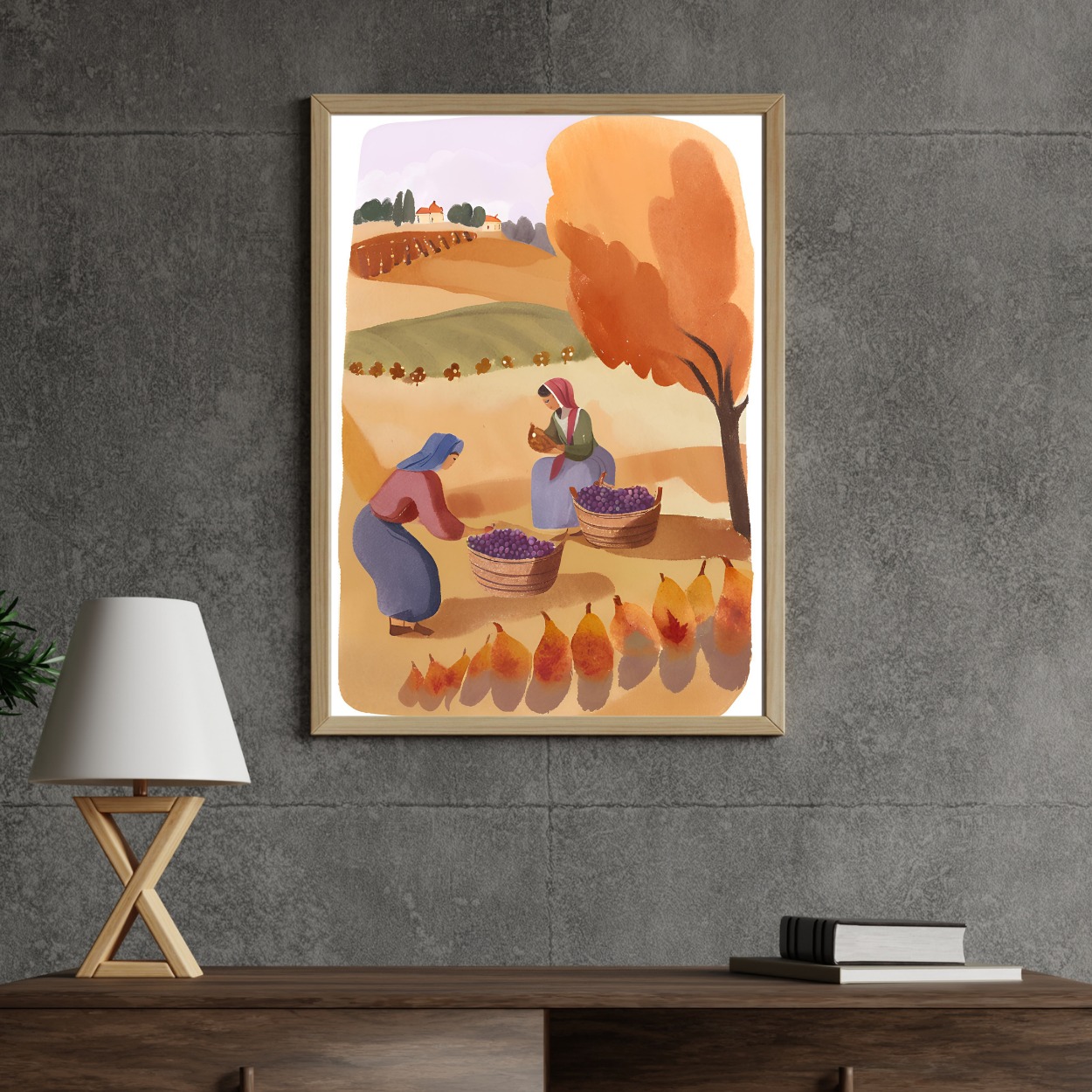 Winery in Autumn - Grape Harvest Watercolor #2