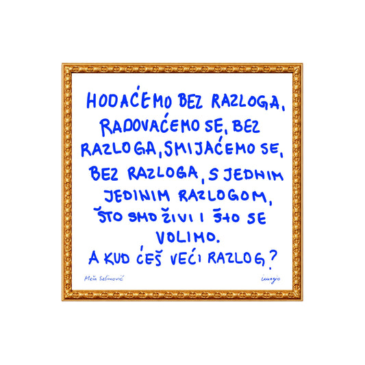 The Script - Framed Art - Meša Selimović "Hodaćemo bez razloga..."