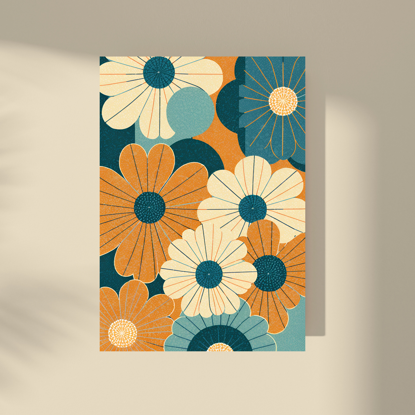 Abstract Flowers Blue&Orange #2 and #3 - Duo Set 30x40cm/50x70cm