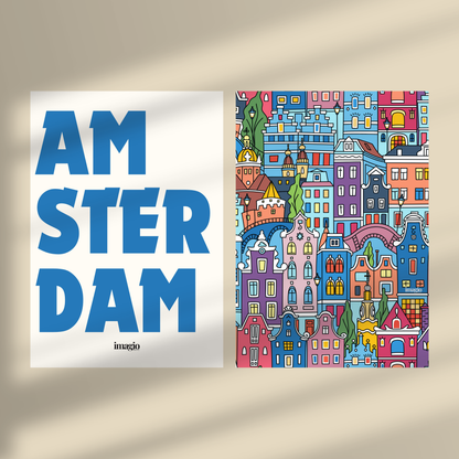 Amsterdam Colorful Houses & Amsterdam Blue - Duo Set 30x40cm/50x70cm