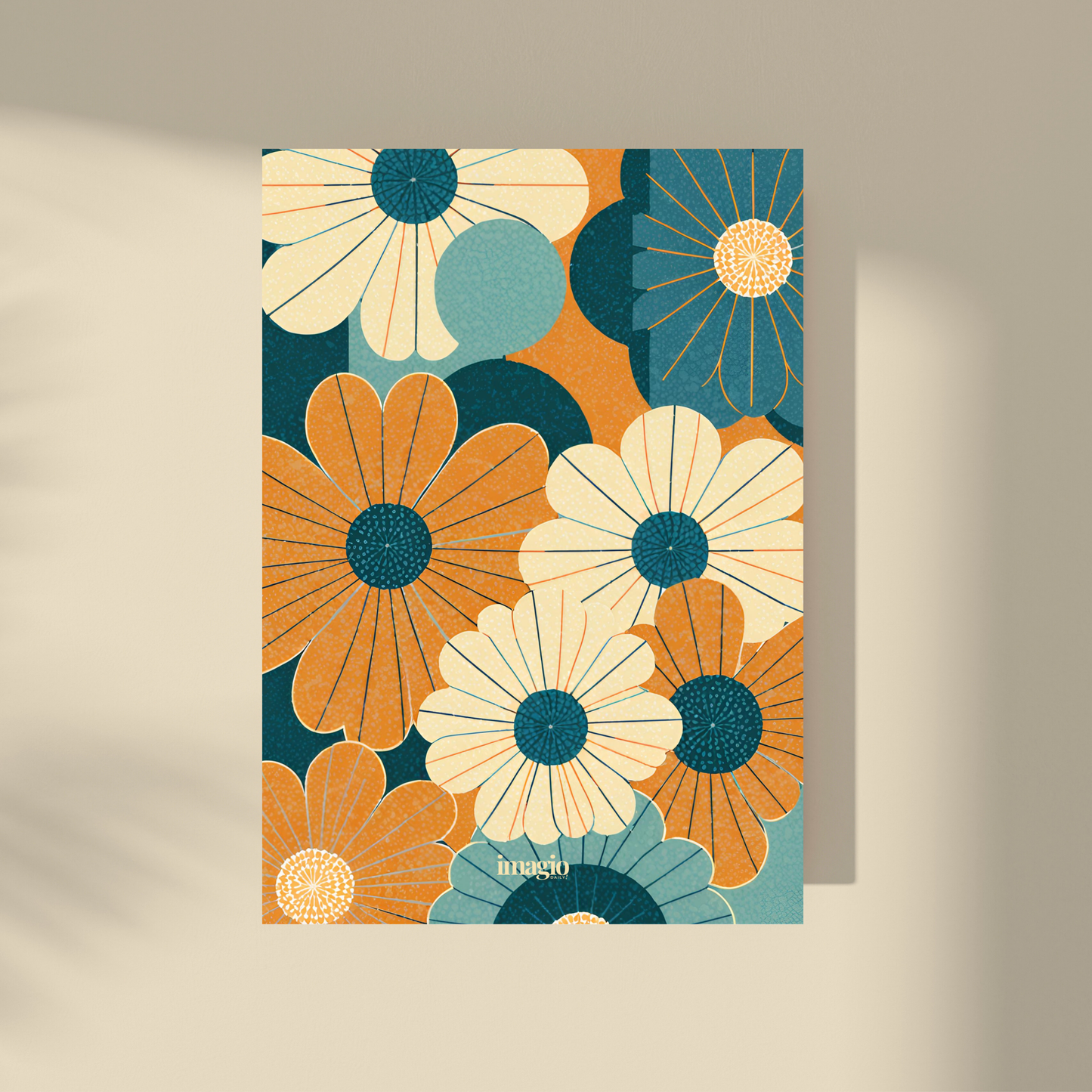 Abstract Flowers Blue&Orange #2 and #3 - Duo Set 30x40cm/50x70cm