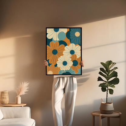 Abstract Flowers Blue&Orange #2 and #3 - Duo Set 30x40cm/50x70cm