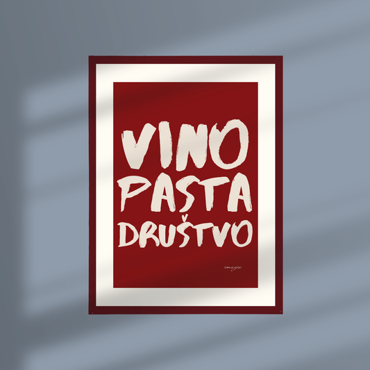 Framed Art "Painted Peace" - Vino, pasta, društvo: Red; 32x42 / 52x72 cm