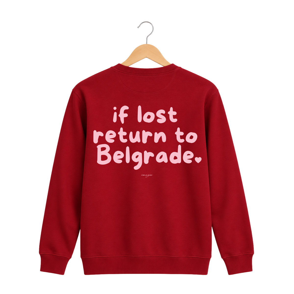 Red sweatshirt - If lost return to Belgrade