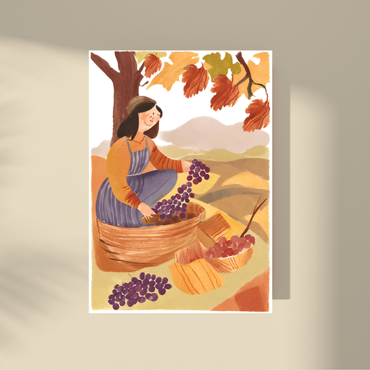 Winery in Autumn - Grape Harvest Watercolor #3