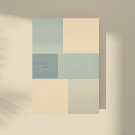 Abstract Pure - Light Blue and Beige Squares, Faded Look