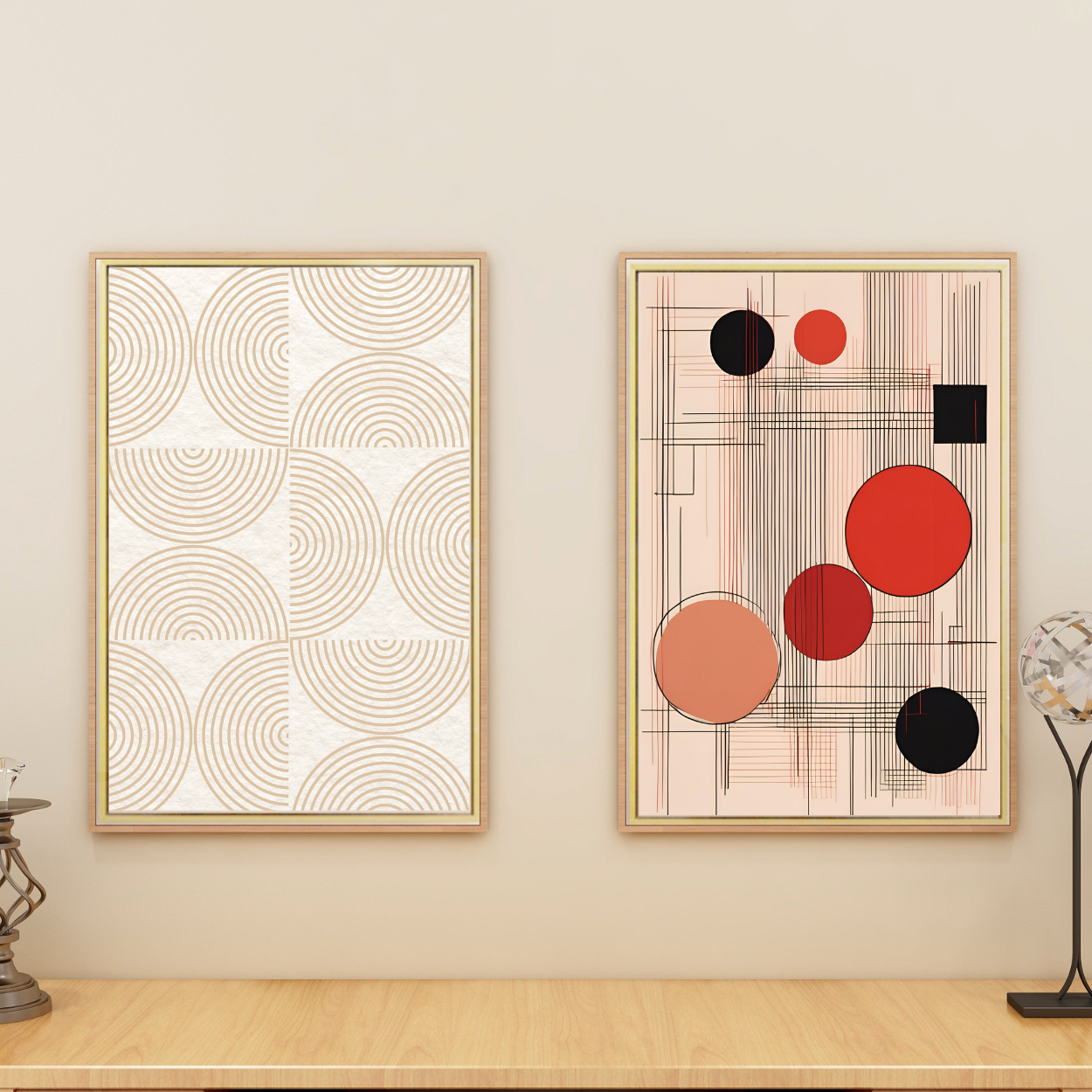 Abstract Beige Half-Circles