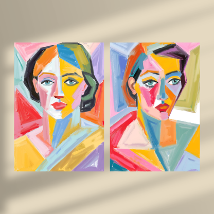 Lost Between Cubism and Surrealism, Abstract Beauty, Woman Portrait #1 & #2 - Duo Set 30x40cm/50x70cm