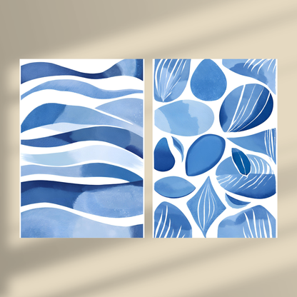 Abstract Blue Shapes #1 & #2 - Duo Set 30x40cm/50x70cm