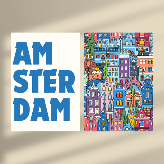 Amsterdam Colorful Houses & Amsterdam Blue - Duo Set 30x40cm/50x70cm