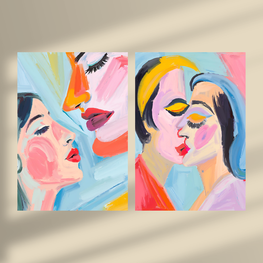 Lost Between Cubism and Surrealism, Abstract Love #2 & #3 - Duo Set 30x40cm/50x70cm