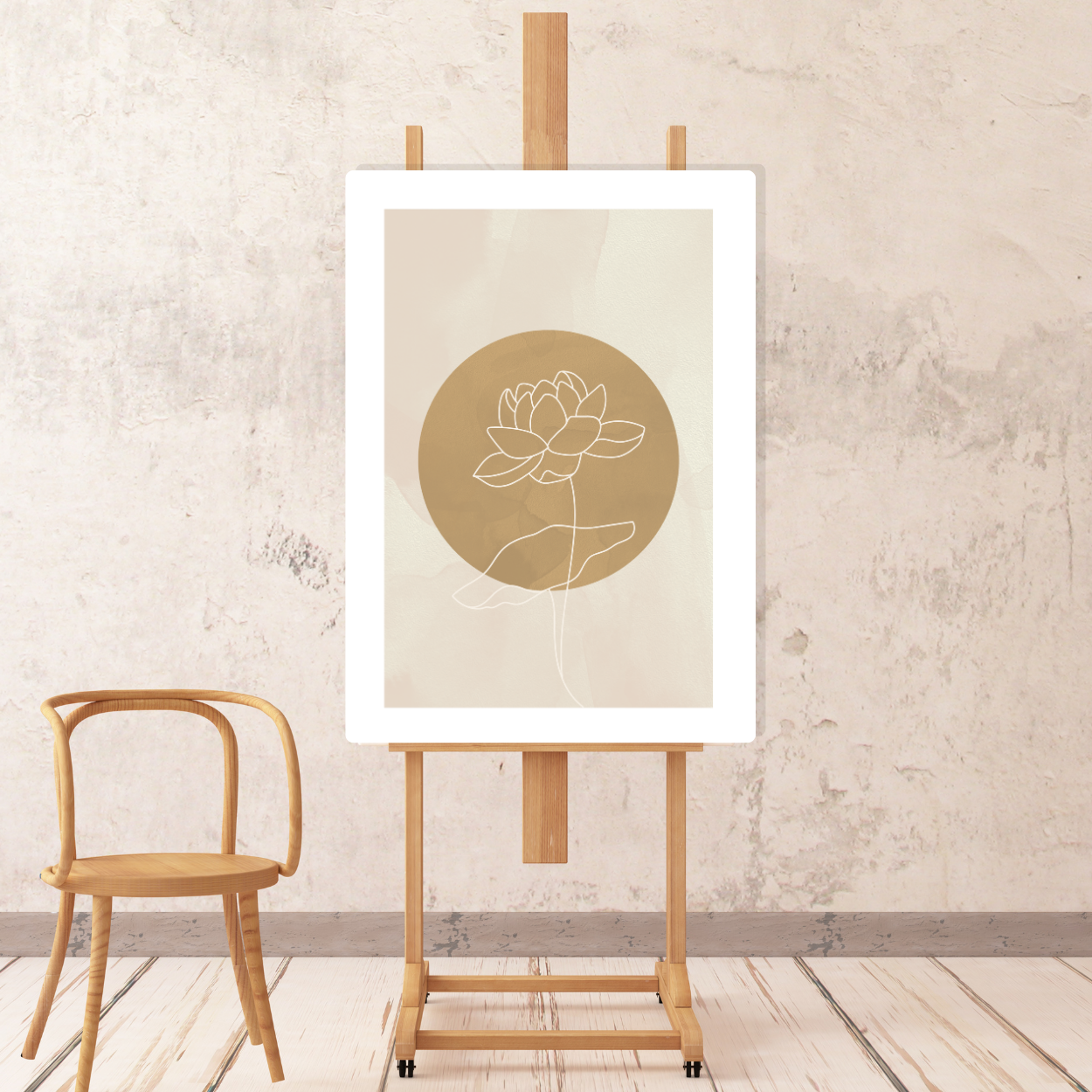 Canvas - Flower in Circle: Warm Beige