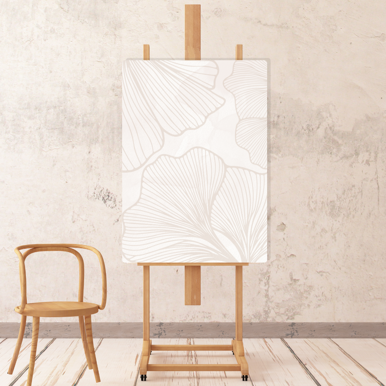 Canvas - Ginko Leaves: Cold Beige