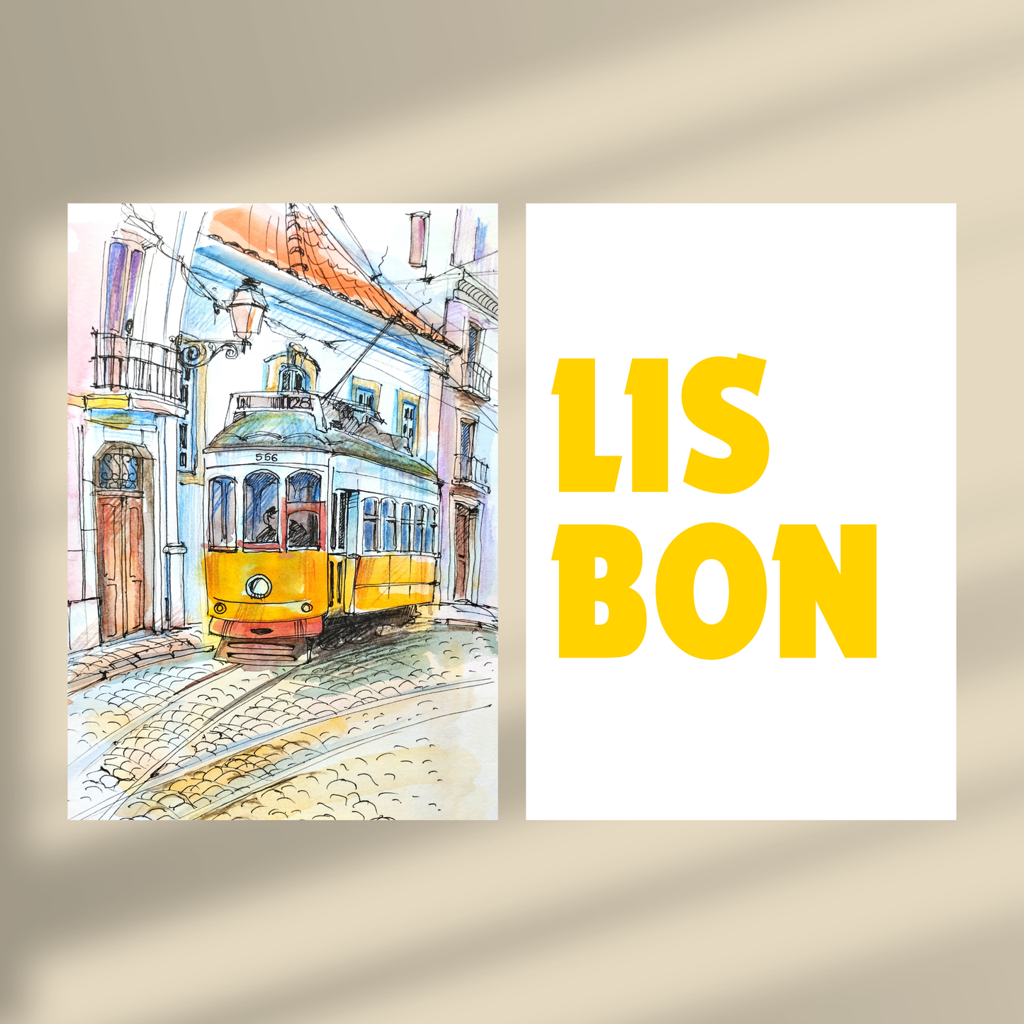 Lisbon Ride With a Yellow Tram & Lisbon Plain Yellow - Duo Set 30x40cm/50x70cm