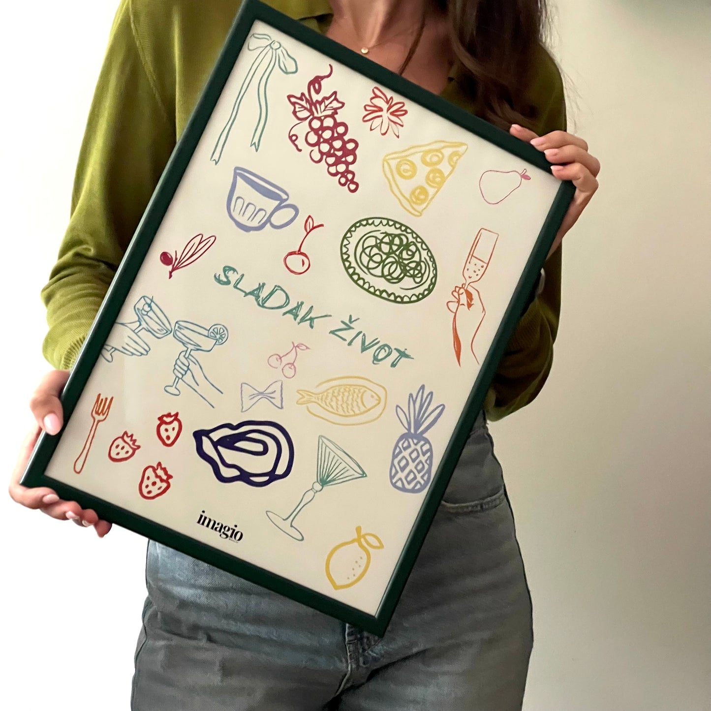 Uramljen poster Sladak život - 32x42 / 42x52 cm tamno-zeleni ram