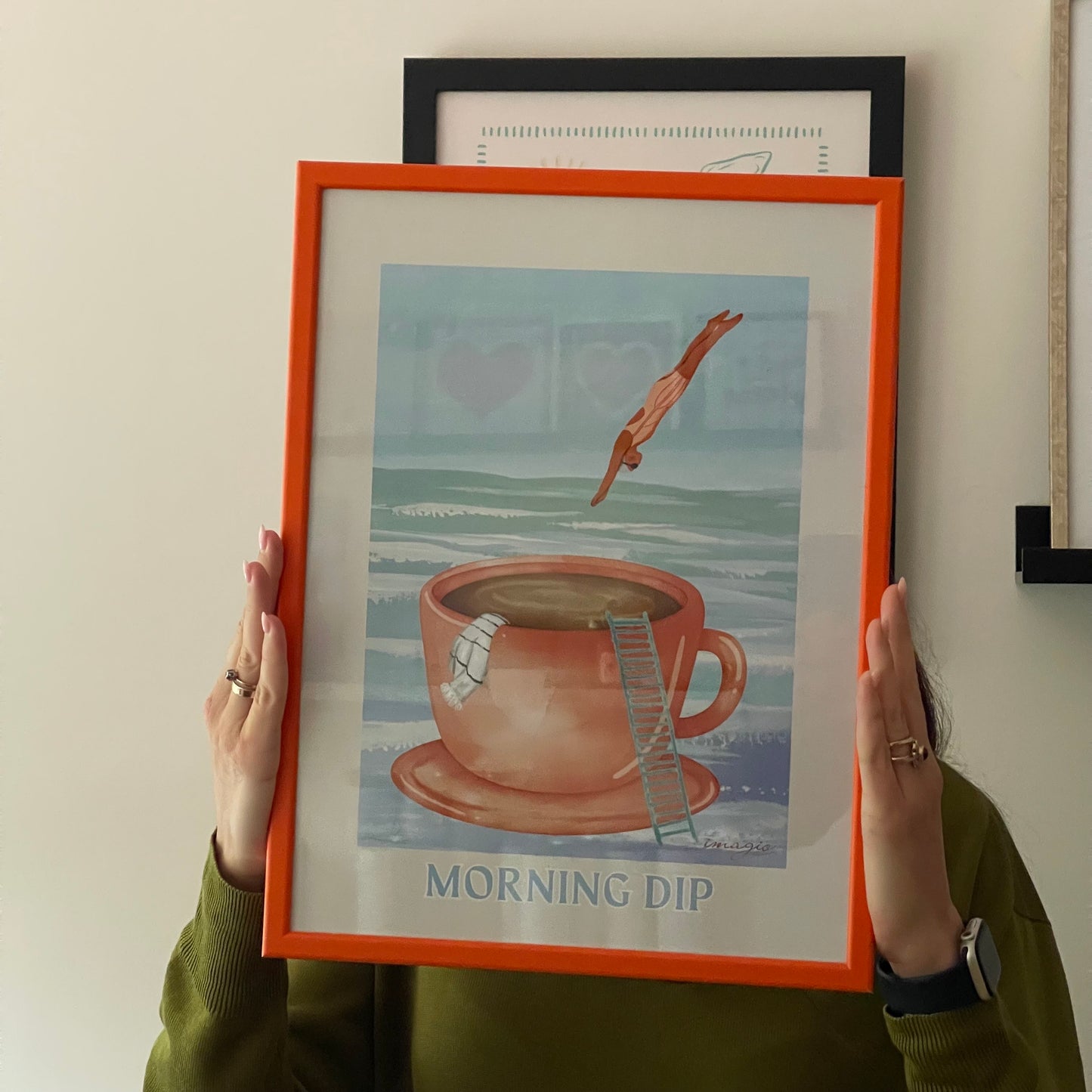 Framed Art Morning Dip - 32x42 / 42x52 cm Orange