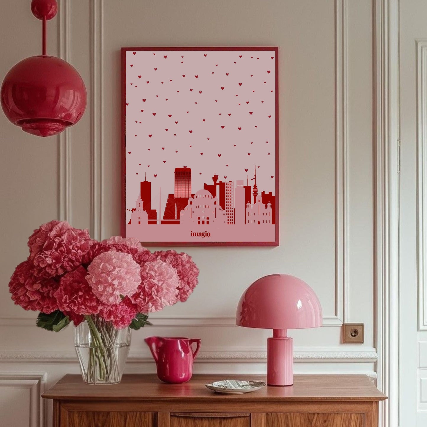 Framed Art Signature Belgrade Panorama Heart Rain - 32x42 / 42x52 cm Burgundy