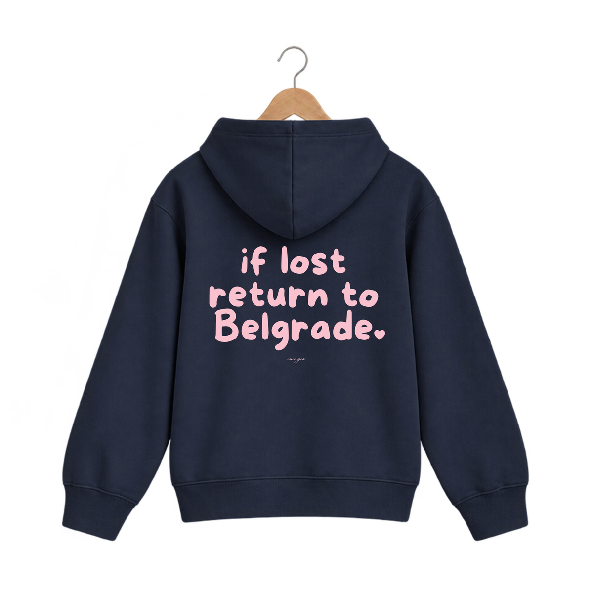 PREORDER Navy hoodie - If lost return to Belgrade