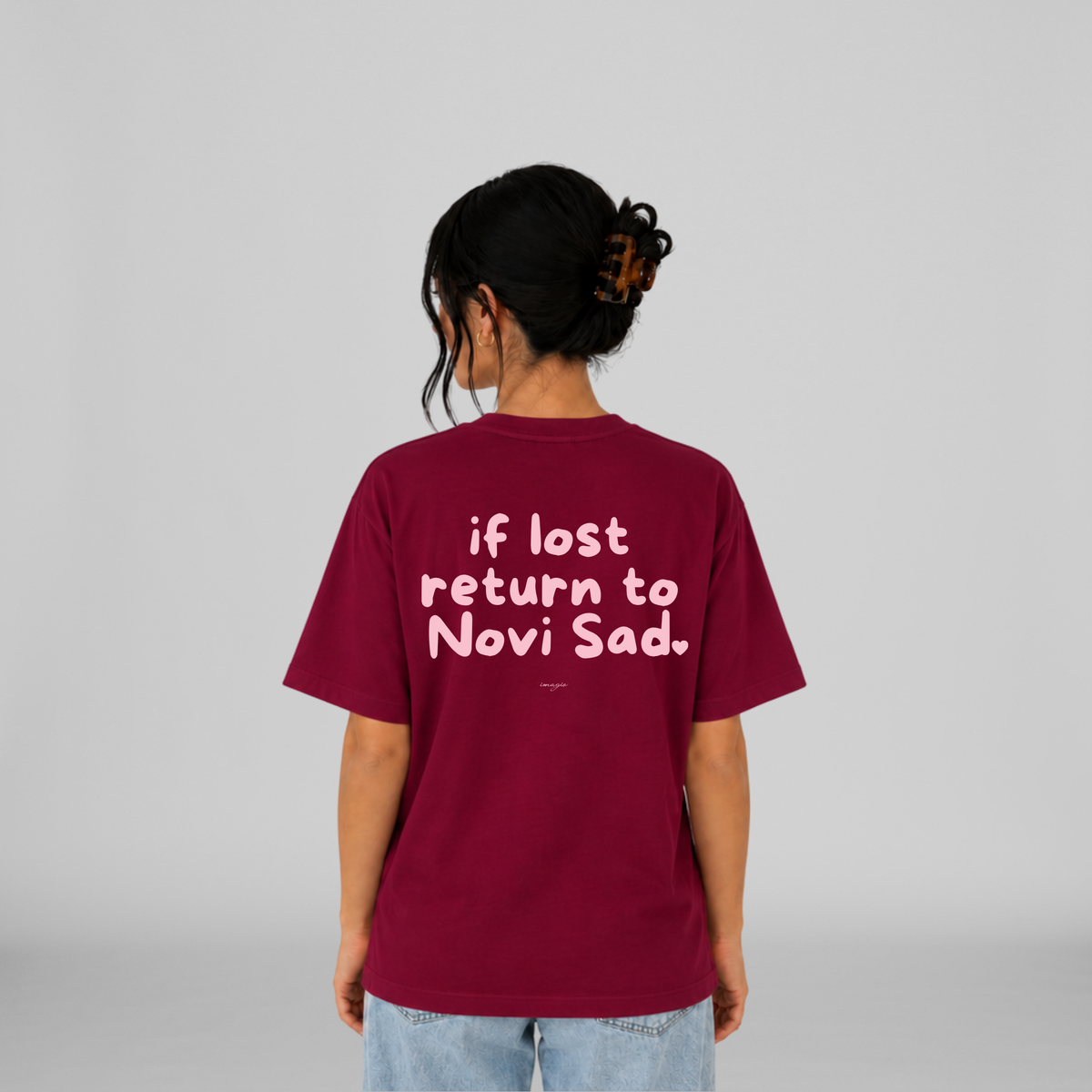 PREORDER T-Shirt -If lost return to Novi Sad  - Burgundy