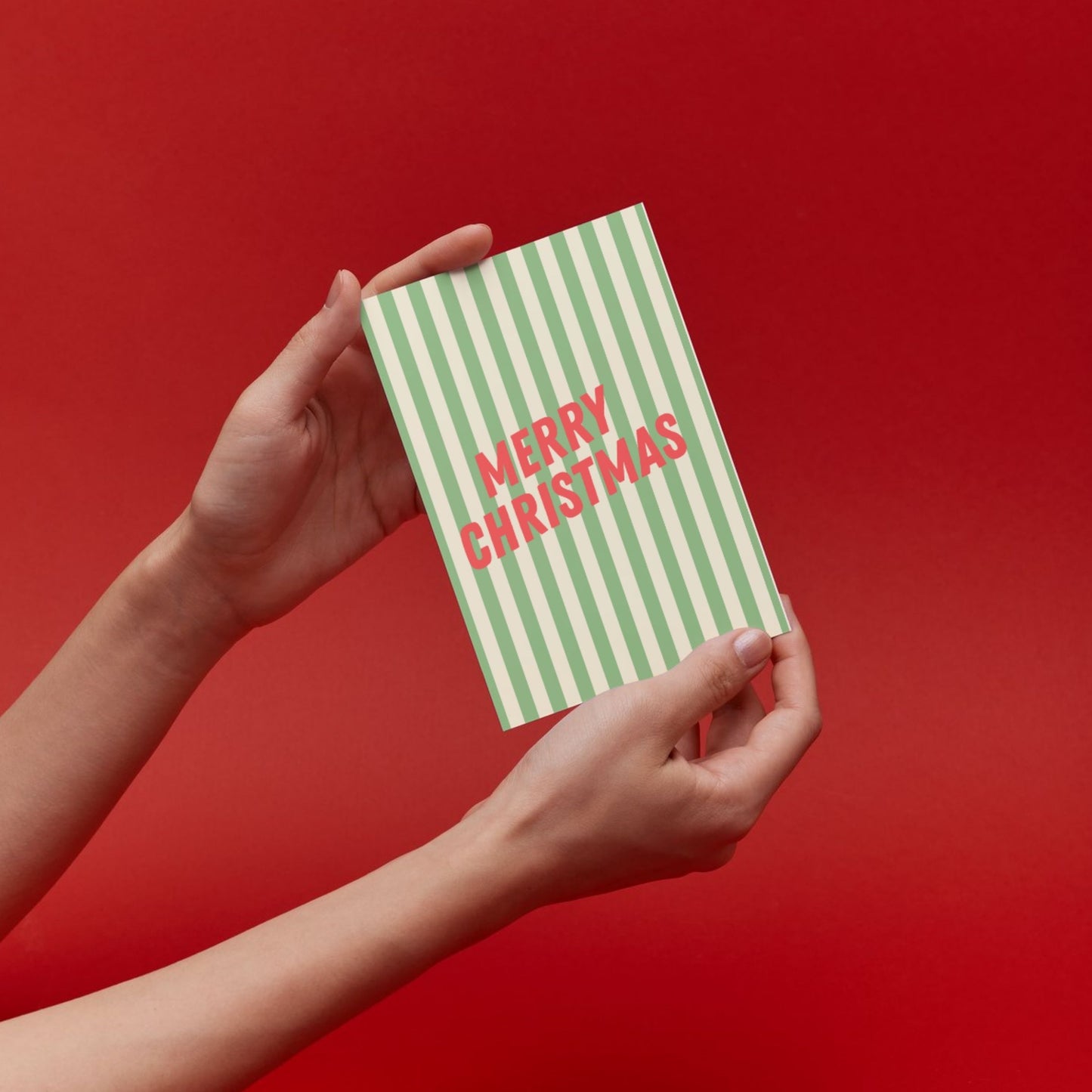 XMAS 26 Greeting Card - Merry Christmas Green Stripes