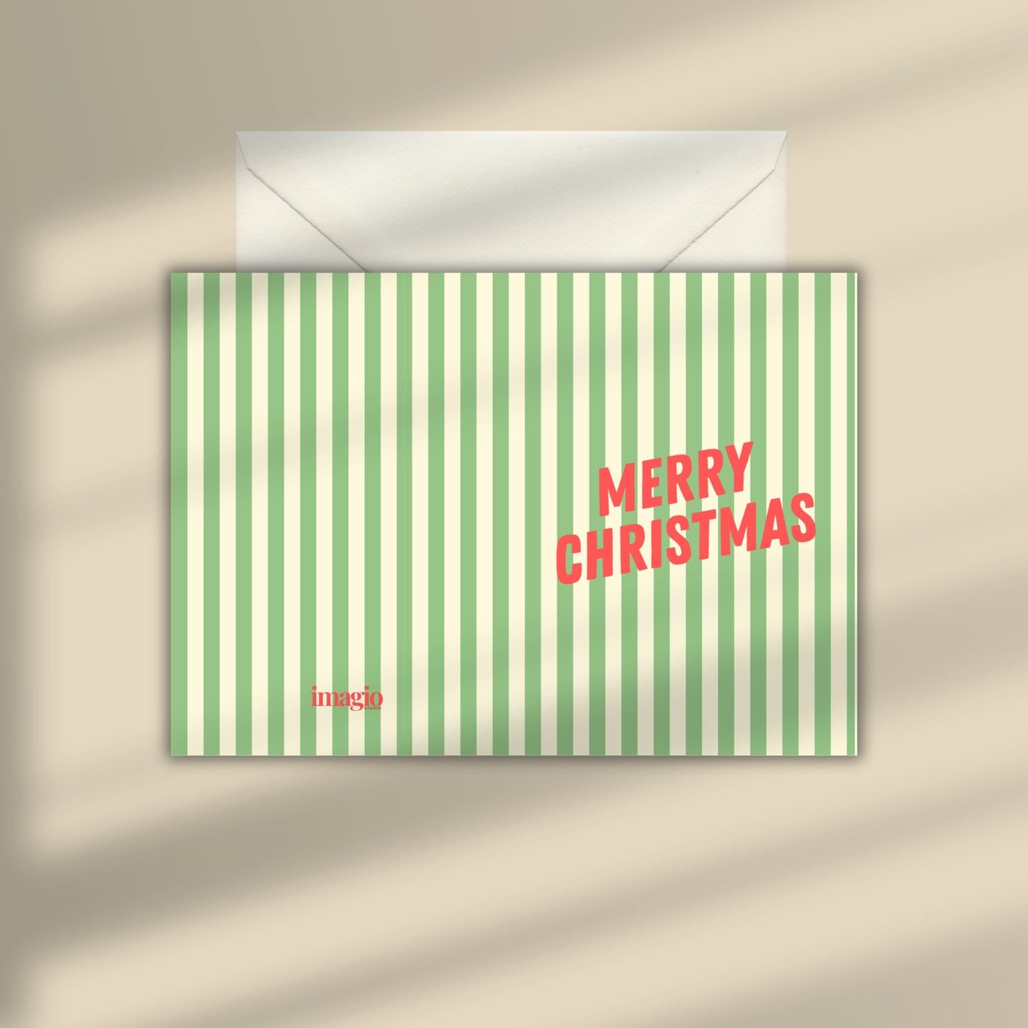 XMAS 26 Greeting Card - Merry Christmas Green Stripes
