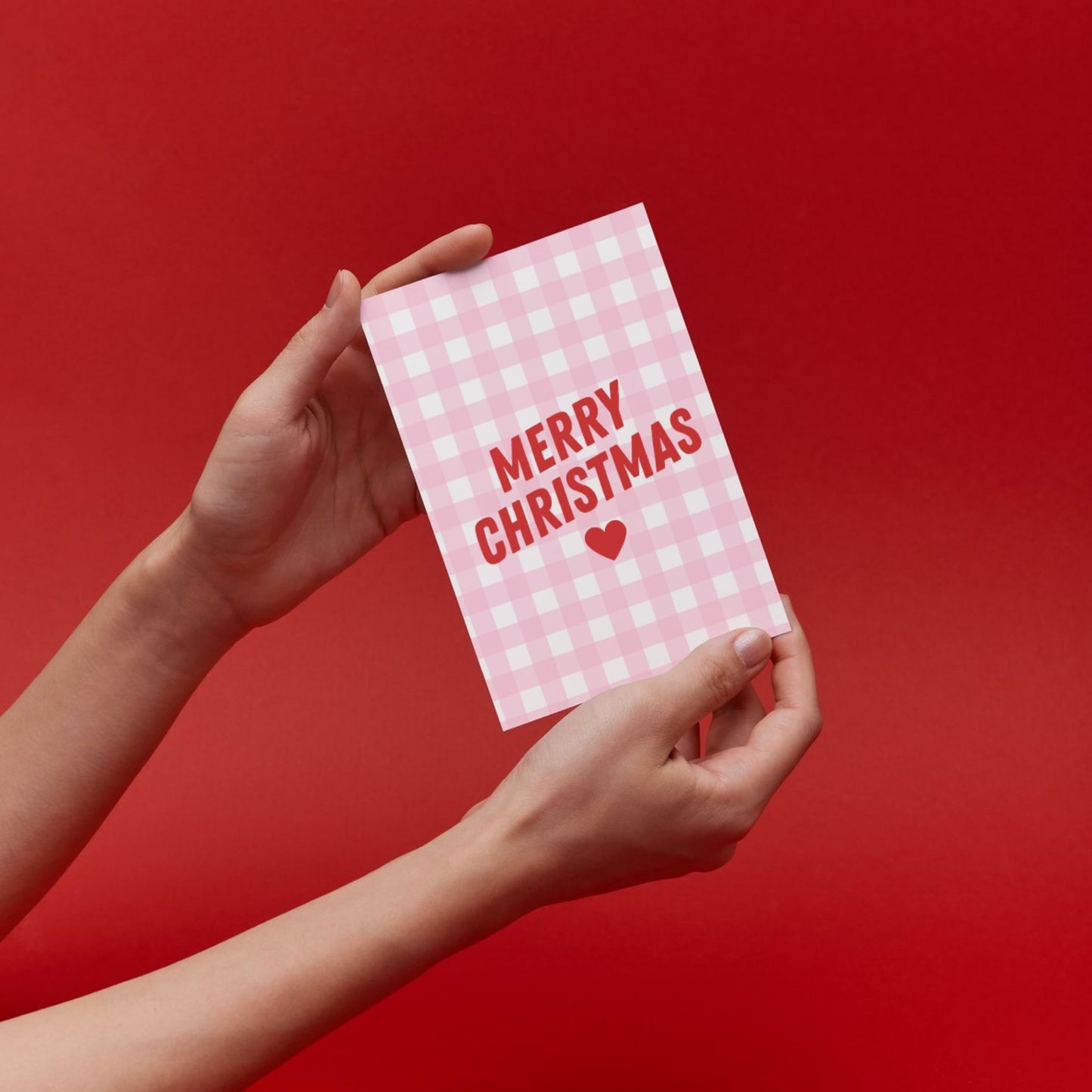 XMAS 26 Greeting Card - Merry Christmas Pink Gingham