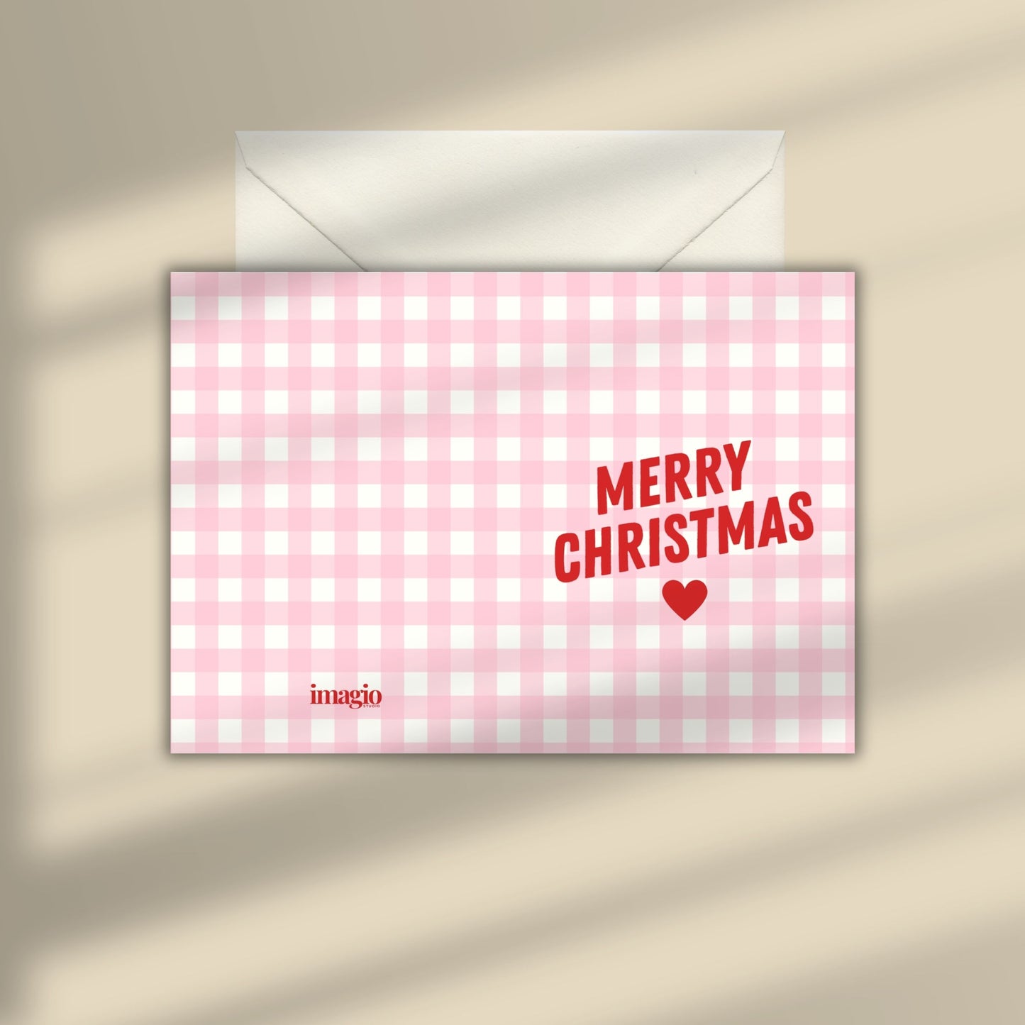 XMAS 26 Greeting Card - Merry Christmas Pink Gingham