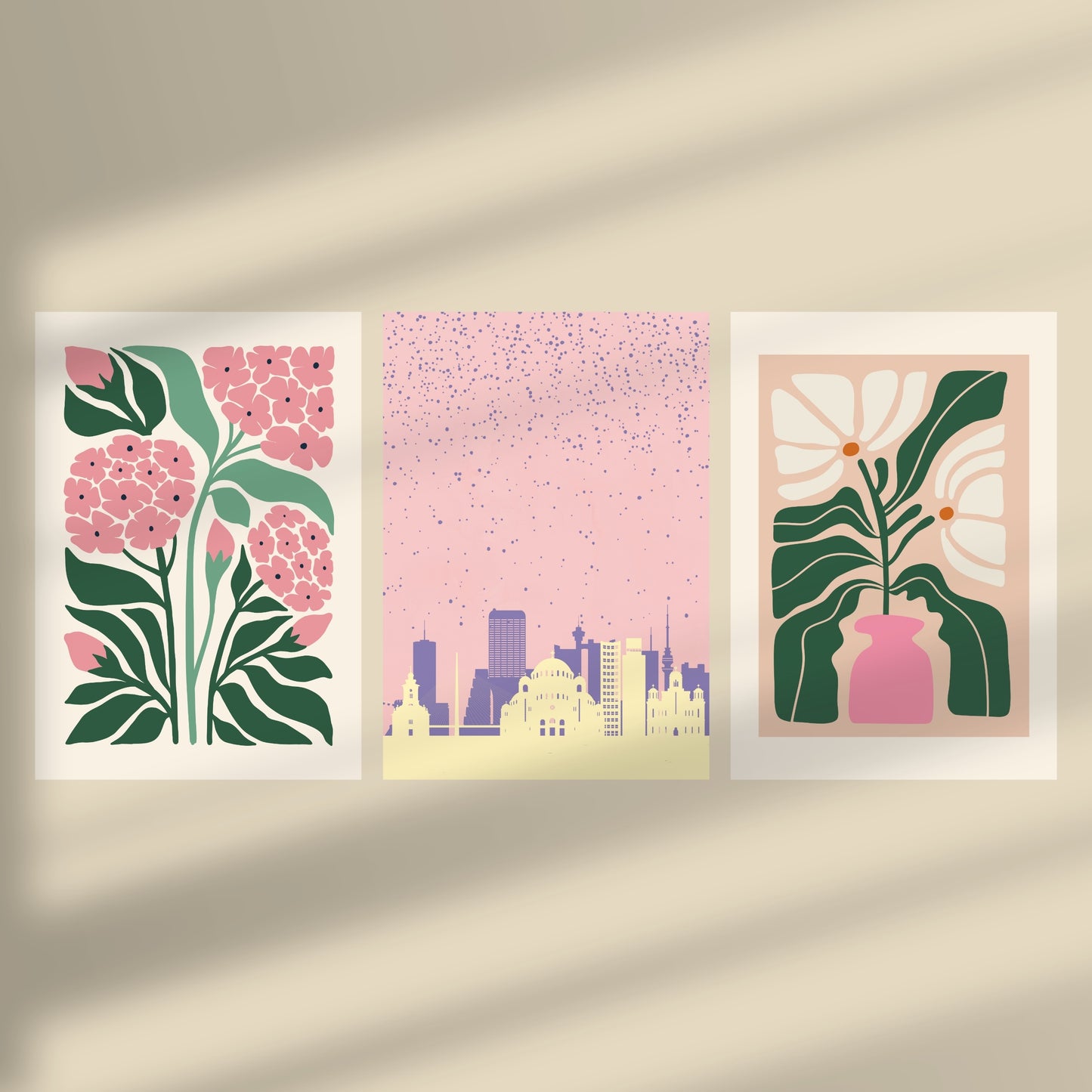 Pink Belgrade & Flowers Trio Set 30x40/50x70cm